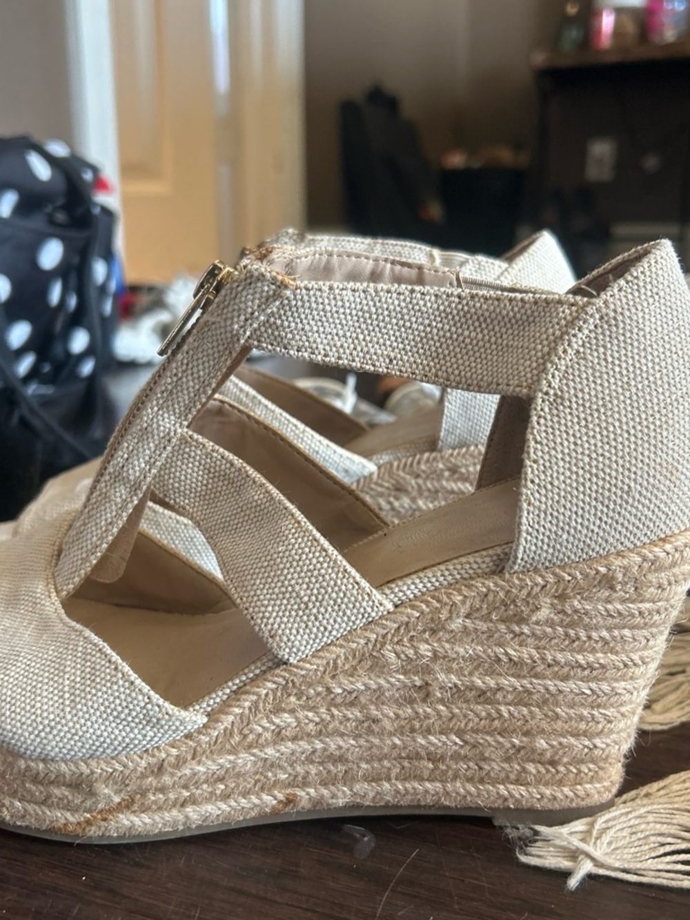 Target Beige Canvas Espadrille Wedge Sandals